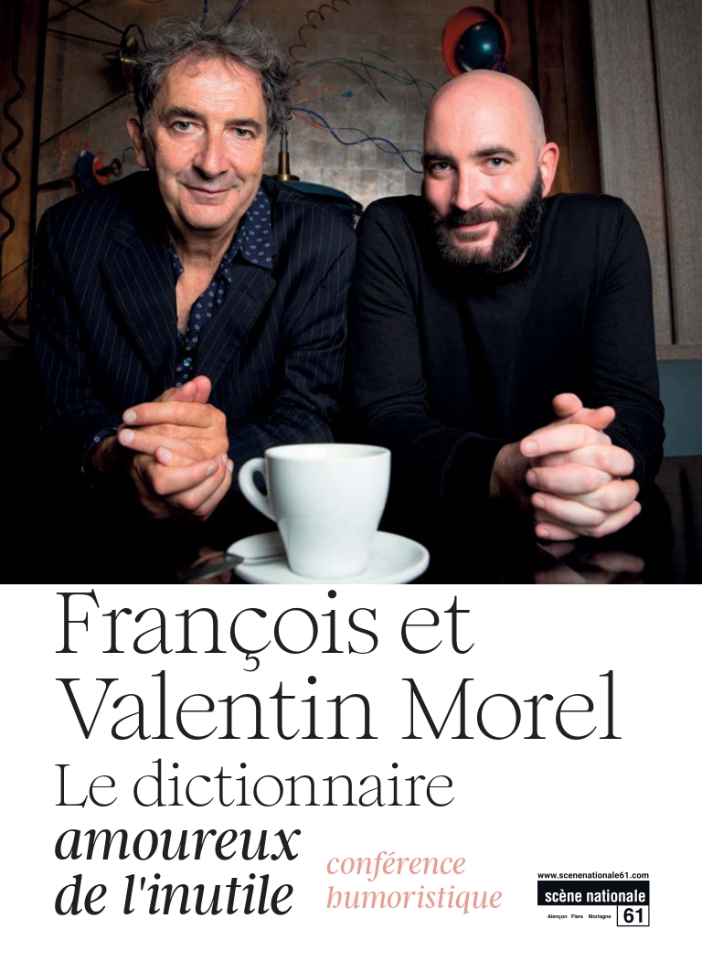 Affiche du spectacle de François et Valentin Morel — Le dictionnaire amoureux de l'inutile.